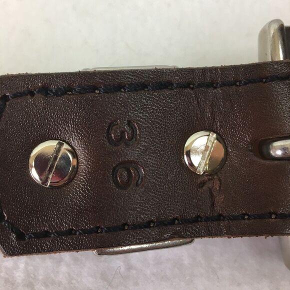 Amerihide Brown & Silver Buckle Leather Wide Chunky Western Belt 36